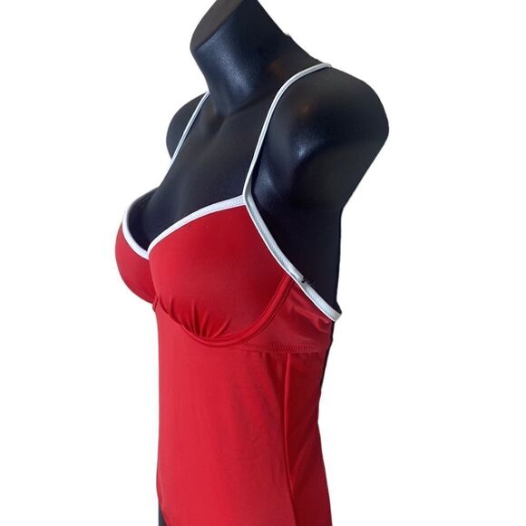 Shade & shore cabana one piece bathing suit red/white swimsuit 34C nwt baywatch - Picture 5 of 8